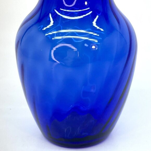 Vintage Indiana Glass Cobalt Blue Flower Vase Swirled Diamond 3D Effect Ohio USA - Picture 8 of 12
